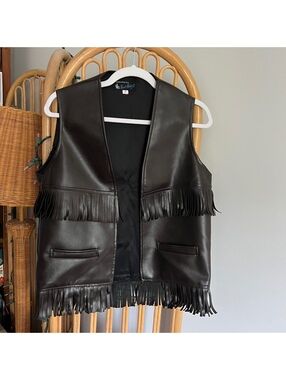 Your Little Ole Vest Maker Brown Leather Fringe Vest Size S